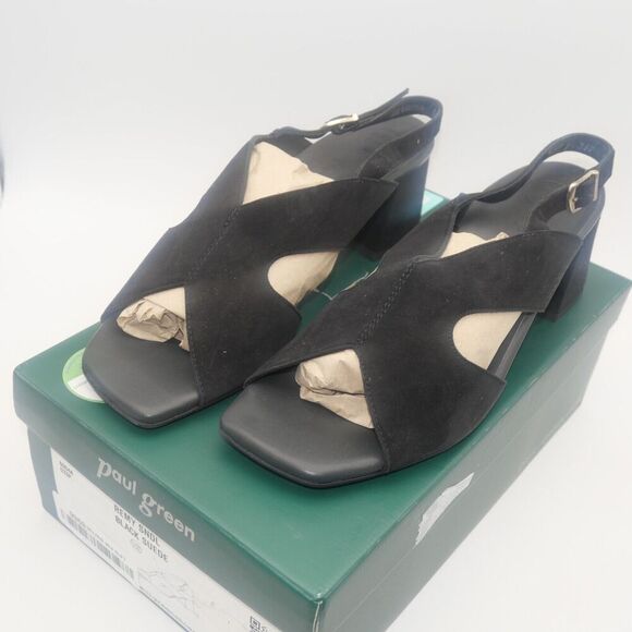 NEW Paul Green Remy Women's 8 Slingback Sandals Black Suede Super Soft - Picture 1 of 8